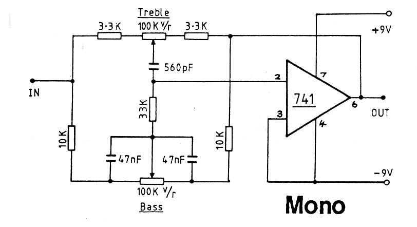 Simple 741 Pre Ampli Circuit - Ic Tone Control Preamplifier Using Single 741 Opamp Schematic - Simple 741 Pre Ampli Circuit